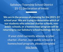 Non-Public/Charter/Cyber Charter/Homeschool Student- Fall 21-22 Declaration of Intent - Due May 7th!