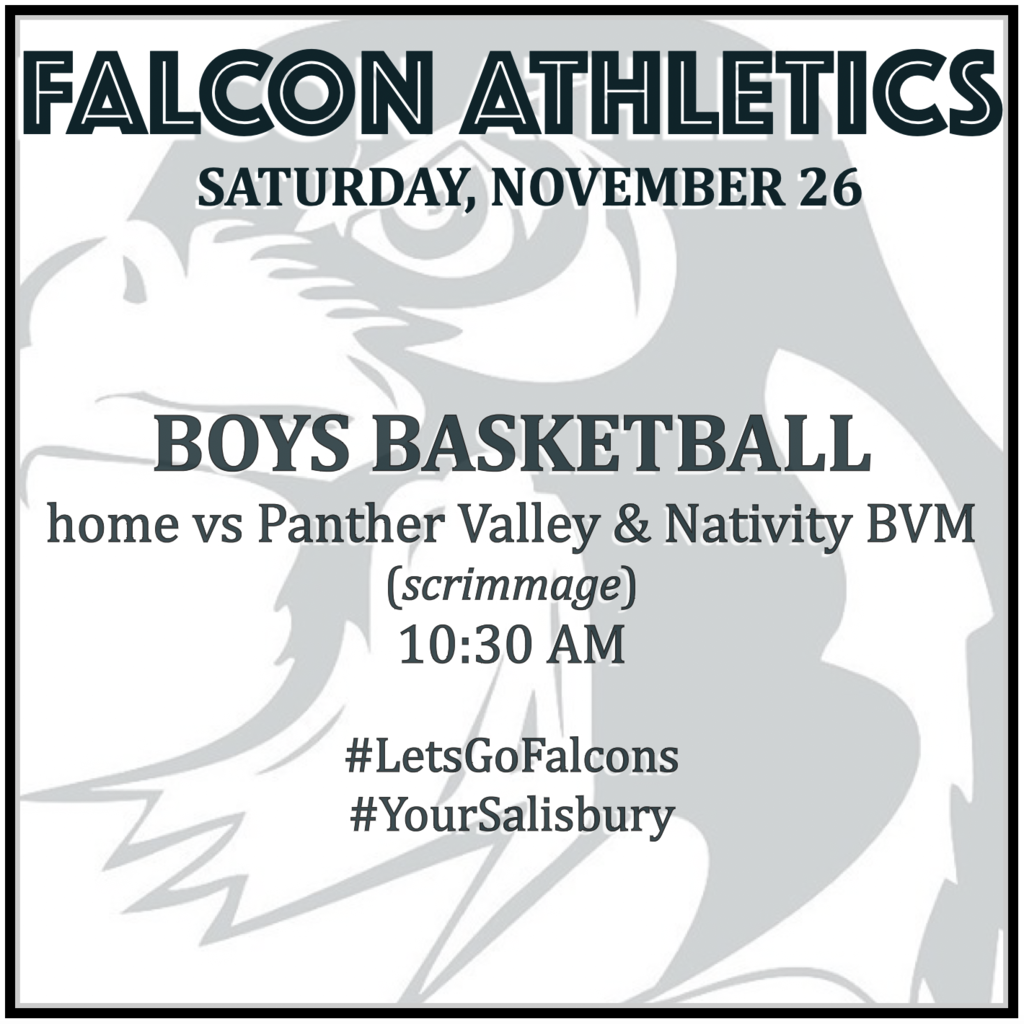 BOYS BASKETBALL home scrimmage vs Panther Valley and Nativity BVM: 10:30 AM. 