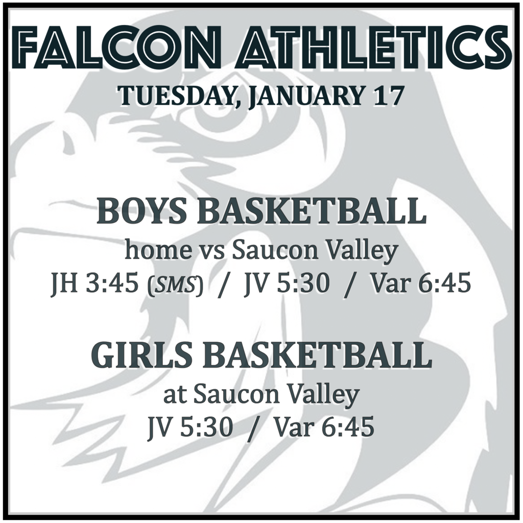 BOYS BASKETBALL home vs Saucon Valley: JH 3:45 (at SMS), JV 5:30, Varsity 6:45.  GIRLS BASKETBALL at Saucon Valley: JV 5:30, Varsity 6:45. 
